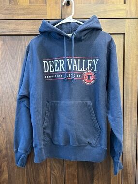 Deer Valley Navy Hooded Sweatshirt - Classic Pullover Size M